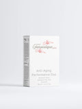 Witte verpakking van anti-aging skincare duo met orchideeën en productinformatie.