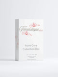 Witte verpakking Acne Care Collection Box met roze orchidee, huidverzorging voor acne.