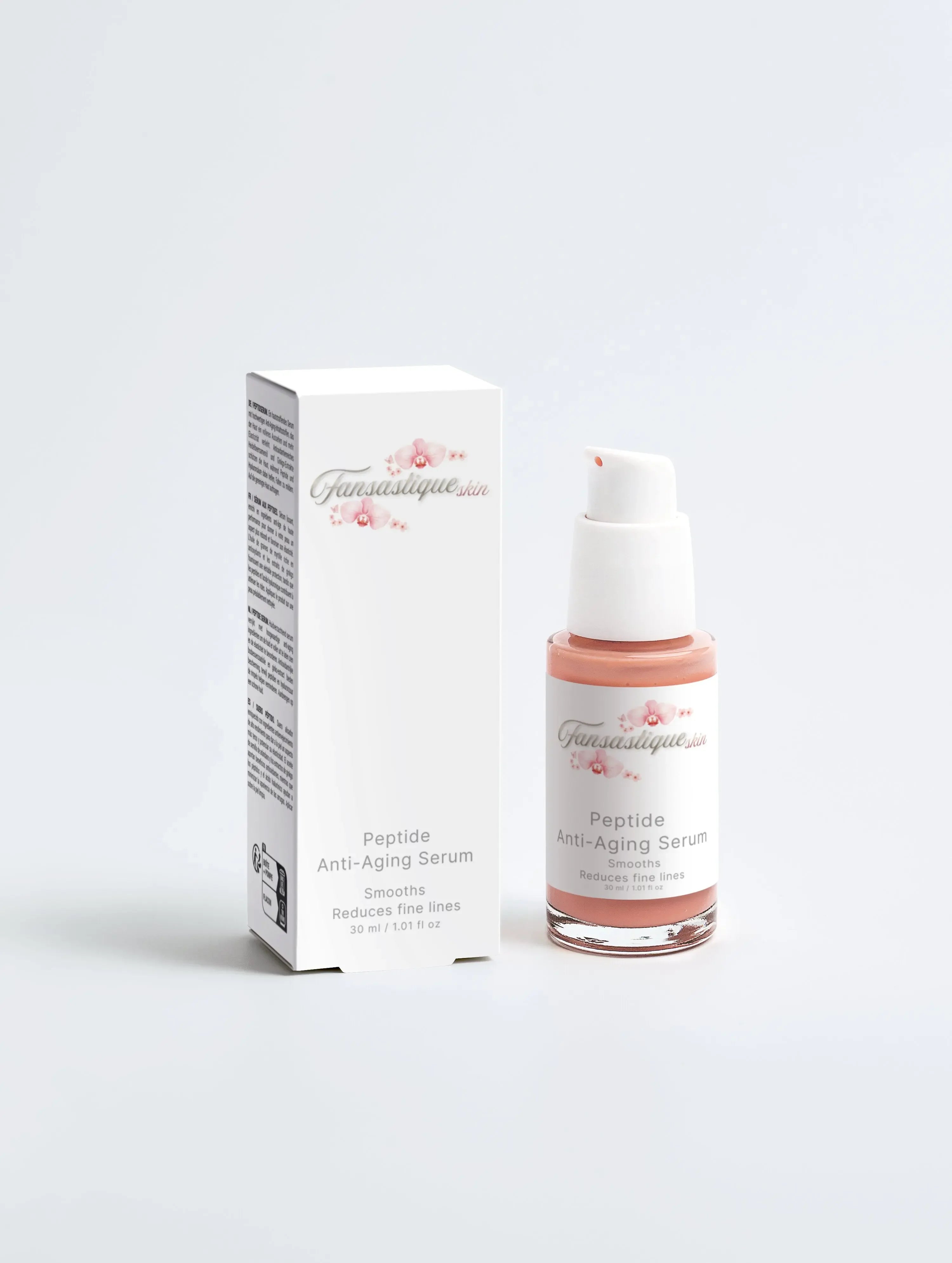 Peptide anti-aging serum flesje en verpakking, luxe skincare voor fijne lijntjes en huidverzorging